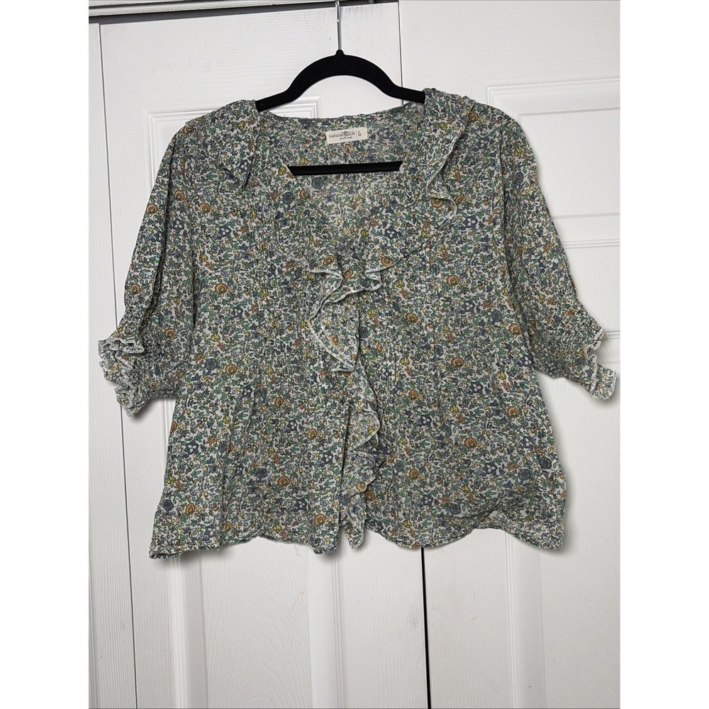 Natural Life Ruffle Floral Blouse Womens Size L Multi Color Boho Cotton Top